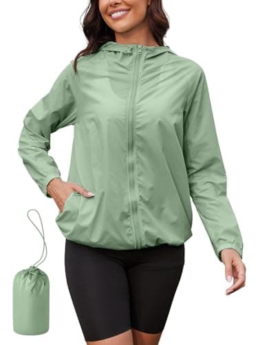 PITINAN Packable Rain Jackets Women Light Athletic Rain Jacket With Hood Womens Jacket Cute Waterproof Jackets for Women Green XL - Image 1
