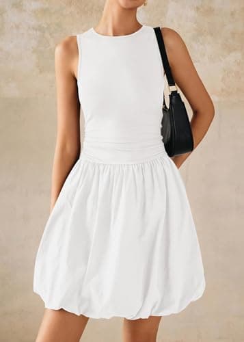 KIRUNDO Summer Bubble Dress for Women 2026 Casual Mini Spring Bodycon Cocktail Dresses Sleeveless Drop Waist Sundress Beach(Beige White, X-Large) - Thumbnail 6