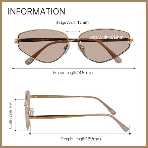 Trendy Y2K Geometric Cat Eye Sunglasses for Women, Metal Frame, UV400 Lens - Thumbnail 4