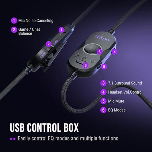 FIFINE Wired Gaming Headsets: 7.1 Surround Sound - Vibrant Customizable RGB - Game/Chat Balance, USB Gamer Headphones with Noise Canceling Microphone for PC, PS5/PS4, Laptop, Mac - AmpliGame H13BP - Thumbnail 6