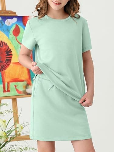 XMWEALTHY Girls Clothing Cute Summer Clothes Round Neck T-Shirt and Drawstring Athletic Tennis Skirt Sets Kids Outfits Bright Green 13-14Y - Thumbnail 2