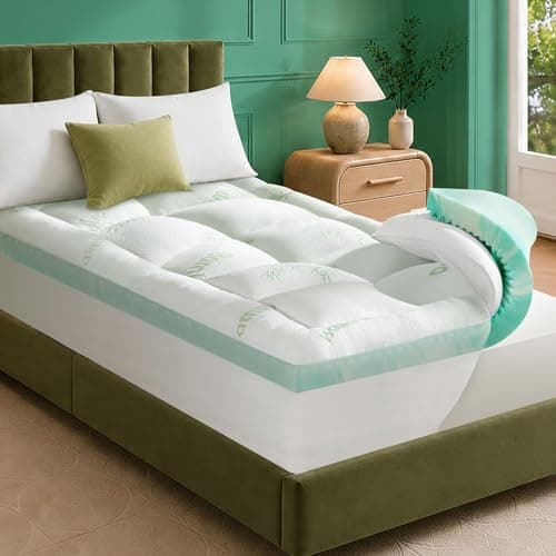 NicePlus Dual Layer 4 Inch Twin XL Mattress Topper - 2" Gel Cooling Memory Foam and 2" Ultra Soft Pillow Top, Viscose Made from Bamboo Mattress Topper for Back Pain Relief - White - Image 1