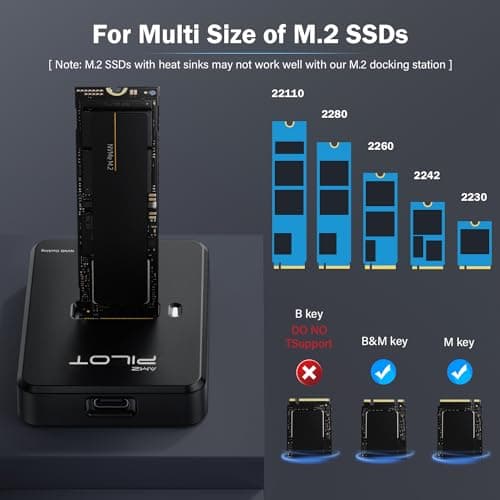 AMZPILOT M.2 NVMe & SATA to USB C Docking Station, M.2 SSD to USB A C Reader Adapter for Both M.2 (M Key, B+M Key) NVMe and SATA NGFF SSD Dock, Size for 2280 2260 2242 2230 22110 Enclosure - Plastic - Thumbnail 3