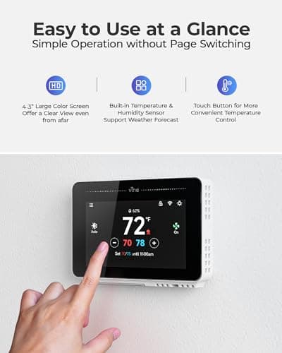 Vine Smart Thermostat for House with Nightlight, 4.3 Inches WiFi Thermostats for Home Compatible with Alexa and Google Assistant, 7day x 8period Programmable, C-Wire Required - Thumbnail 3