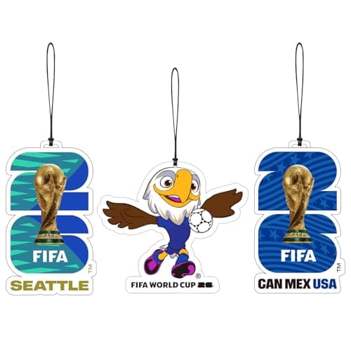 FIFA World Cup 2026 Seattle, 3 Pack Car Air Freshener, Provides Long-Lasting Scent, FIFA 2026 Charms, World Cup USA Mascot, Seattle