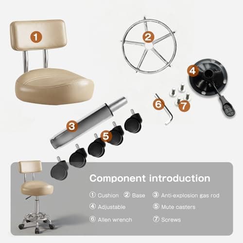 Walktory Vanity Chair with Back Small Armless Office Chair with Wheels and Footrest, PU Leather Adjustable Height Swivel Chair for Bedroom, Home Office Khaki - Thumbnail 6