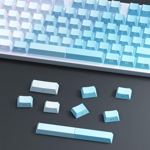 Gradient Blue Side-Print Shine-Through PBT Keycaps, 121 Keys Cherry Profile, Smooth Left-to-Right Gradient, Dual-Tone Spacebar with Light Strip, for MX Switches, for Keyboards with LED Facing South - Thumbnail 3