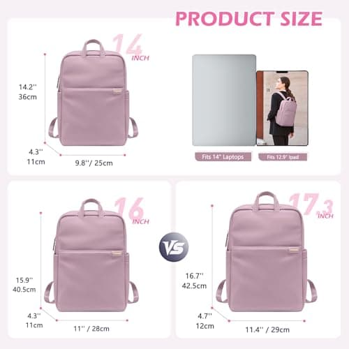 GOLF QUALITY Slim Laptop Backpack for Women, Lightweight Business Backpack for Women Computer Bag Purse for Commuting, Fit 14Inch, Pink Purple - Thumbnail 2