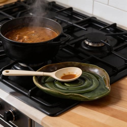 Spoon Rest for Stove Top, Ceramic Spoon Holder for Kitchen Counter, 5 Inches Coffee Spoon Holder Utensil Rest for Cooking, Green Gifts for Women Mom - Thumbnail 2