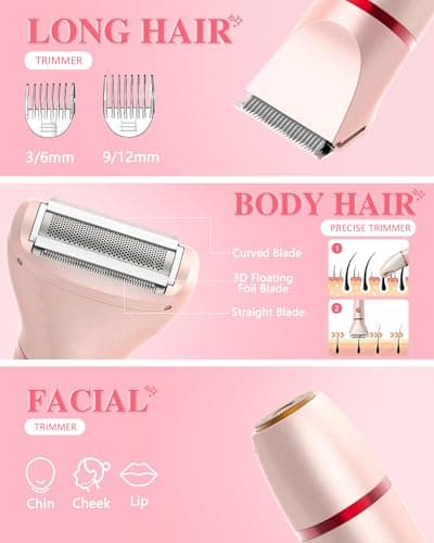 3-in-1 Bikini Trimmer for Women, Electric Razors Shaver for Public Hair - Rechargeable Body Hair Trimmer, Portable Detachable Removal Kit, lPX7 Waterproof Lightweight with LED Display, Gift for Women - Thumbnail 2