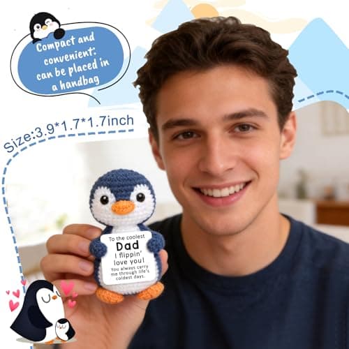 Fathers Day Dad Gifts from Daughter Son, Mini Dad Birthday Gift Father's Day Card Decoration Ideas Funny Daddy Gift Bonus Step New Single Best Dads Ever Present Christmas 2026 Handmade Crochet Penguin - Thumbnail 3