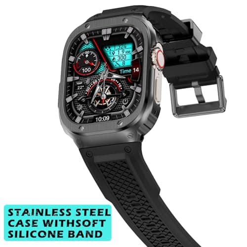 Deczone Band with Stainless Steel Case Compatible with Apple Watch Series Ultra 1 2 3 49mm Band, iwatch Bands Rugged Metal Protective Cover for Men (Grey) - Thumbnail 2