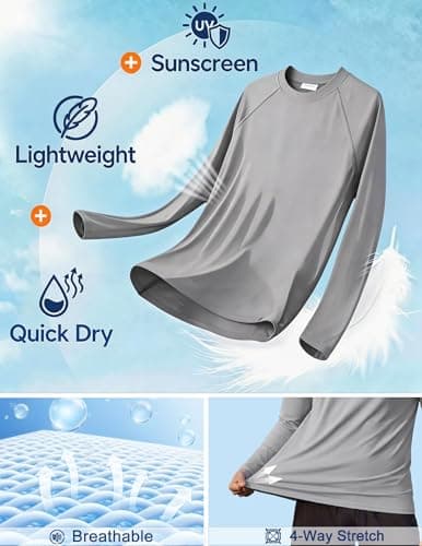 PINSPARK Fishing Shirts for Men Long Sleeve Quick Dry Swim Shirts Lightweight UPF 50 Sun Protection Beach Shirt Solid Grey - Thumbnail 5