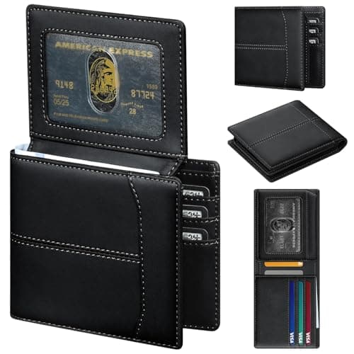 furid Top Grain Leather Wallet Men: RFID Minimalist Bifold Credit Card Holder with 2 ID Windows - Slim Front Pocket Wallets for Men - Gifts for Husband Father on Anniversary Birthday - Image 1