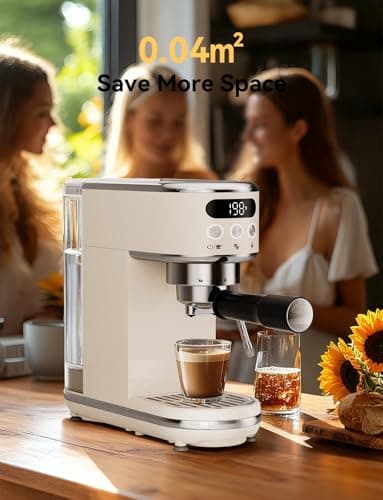 Neretva Espresso Machine 20 Bar, Super Compact Espresso Maker Stainless Steel Professional Espresso Maker Machine with Power Steam & LED Display for Home Barista Latte and Cappuccino Maker-Beige - Thumbnail 6