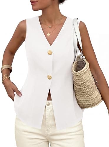 PRETTYGARDEN Womens Summer Sleeveless Suit Vest Tops 2026 Dressy Button Down Business Casual Blazer Waistcoat Spring Clothes (White,Small) - Image 1