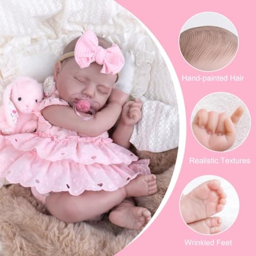 Milidool Reborn Baby Dolls Girl 20'' Realistic Sleeping Newborn - Lifelike Poseable Vinyl Baby Doll- Soft Weighted Body for Cuddling, Suit for Collectors & Kids 3+ - Thumbnail 6