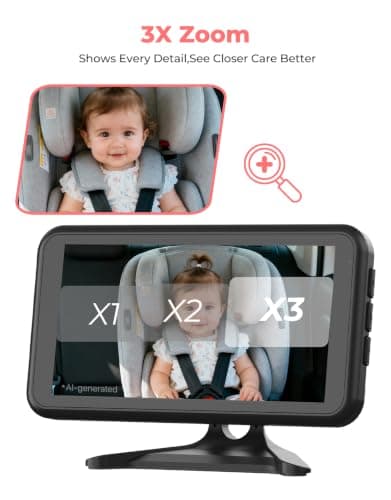 LUKVIEW BM2A Car Camera Baby Monitor, 5.2" 1080P HD Screen with 3X Zoom & IR Night Vision, Baby Car Camera for Rear Facing Seats, Easy Install for Girls, Parents and Pet Lovers - Thumbnail 3