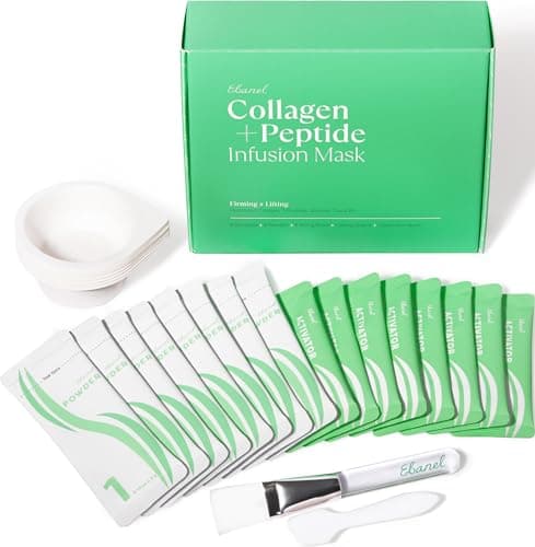 Ebanel Collagen Peptides Wash-Off Face Mask Set, 8 Pack Instant Skin Tightening and Lifting Masks, Brightening Face Mask with Niacinamide, Glutathione, Hyaluronic Acid, Vitamin C, Cica, B5, Albumen - Image 1