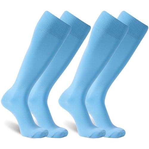 Dsource 2 Pairs Soccer Socks Men, Soccer Grip Socks Over the Knee Baseball Socks,Sky Blue L - Image 1