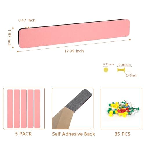 Felt Pin Board Bar Strips Bulletin Board for Bedrooms Offices Home Wall Decoration, Notice Board Self Adhesive Cork Board with 35 Push Pins for Paste Notes, Photos, Schedules - Thumbnail 6