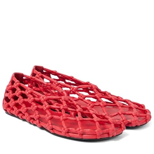 Red Jelly Mesh Ballet Flats for Women Woven Hollow Beach Ballerina Flats Comfortable Casual Slip on Mary Jane Flats - Image 1