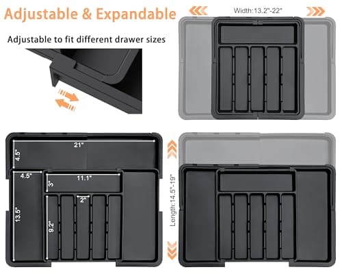 Spaclear Silverware Organizer Expandable Kitchen Utensil Drawer Organizer Large BPA Free Adjustable Cutlery Silverware Tray for Spoons Forks Knives Storage Divider for Kitchen Flatware 6-9 Slots Black - Thumbnail 2
