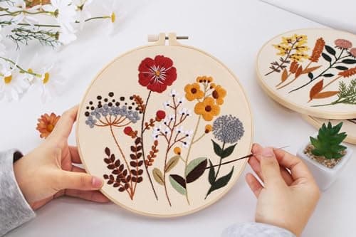 Mozzyyee 3 Sets Embroidery Starter Kit for Beginners Adults Include 3 Embroidery Clothes with Instructions Hoops Floss Thread Fabric Needles (Floral) - Thumbnail 4