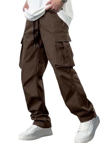Comdecevis Men's Casual Cargo Pants Workout Joggers Stretch Sweatpants Hiking Drawstring Tactical Pants with Multi Pockets 34w