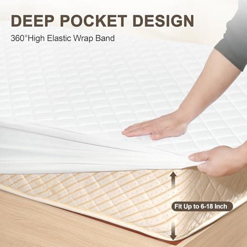 GUHER Waterproof Mattress Protector Full Size,Breathable Bed Cover 3D Air Fabric Mattress Pad Cover,Noiseless＆Ultra-Soft Washable Bed Cover with 6"-14" Deep Pocket (White) - Thumbnail 4