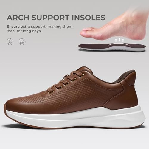 Coostar Mens Brown Dress Shoes with Arch Support Orthopedic Shoes for Men Comfortable Business Work Shoe Brown Size 9.5 - Thumbnail 4