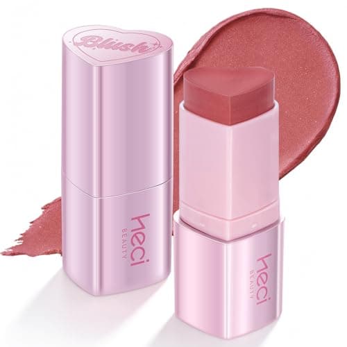 HECI BEAUTY Cream Blush Stick, Heart-Shaped Cream-to-Powder Blush with Subtle Shimmer, Satin Glow Finish, Long-Lasting Cheek & Eye Color, Jojoba Oil & Shea Butter, Vegan, Gift for Her, SPICY,0.25 oz - Image 1