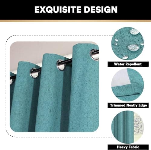 PrinceDeco 100% Blackout Curtains Linen Curtain for Sliding Glass Door Extra Wide Patio Door Curtains for Sliding Glass Door Room Divider for Bedroom/Living Room,W100 X L108, Teal Blue - Thumbnail 6