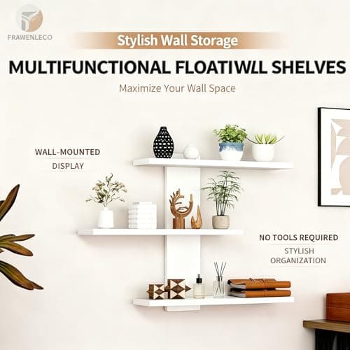 FRAWENLECO No Drilling 3 Tier Wall Shelf Unit, Versatile Lack Wall Shelf, Wall Hanging Storage Shelves for Kitchen Living Room Bedroom Dorm, Decorative Vertical Shelving Unit, White - Thumbnail 4