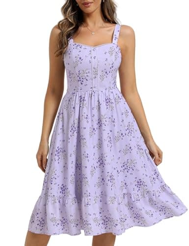 Belle Poque Floral Dress for Women Summer Wedding Guest Dresses 2026 Tea Party Dress Flowy Sundress with Pockets (Purple,2XL) - Image 1