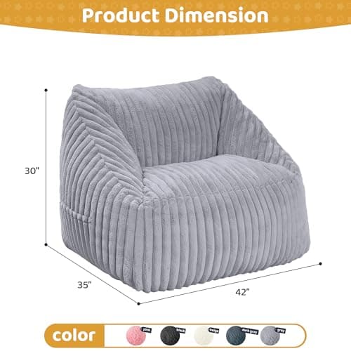 HABUTWAY Bean Bag Chair, Giant Bean Bag Chairs for Adults and Kids, Bean Bag Sofa, Lazy Floor Sofa, Faux Fur Beanbag Chair with Armrests for Living Room Bedroom (Grey) - Thumbnail 2