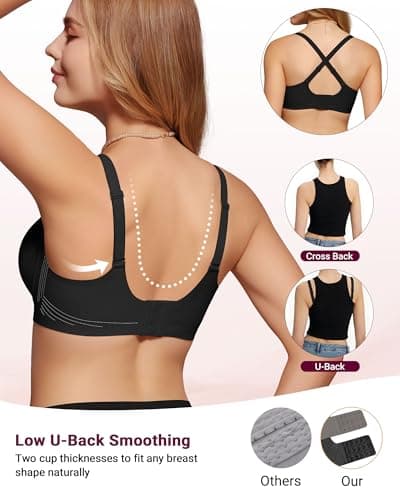As Fairy Wireless Bras for Women No Underwire Full Coverage Jelly Lift Strong Support Push Up Scalloped Everyday Tshirt Bra Seamless Soft Daily Wear Breathable Air Hole Design(Black 42C) - Thumbnail 4