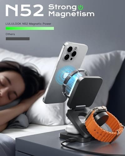 Qi2 Certified 3 in 1 Travel Charger MagSafe Compatible, Upgraded Foldable Wireless Charger Stand, Mag-Safe 3 in 1 Charging Station,15W Fast Charging for iPhone 17/16/15/14/13/12, Apple Watch, AirPods - Thumbnail 5