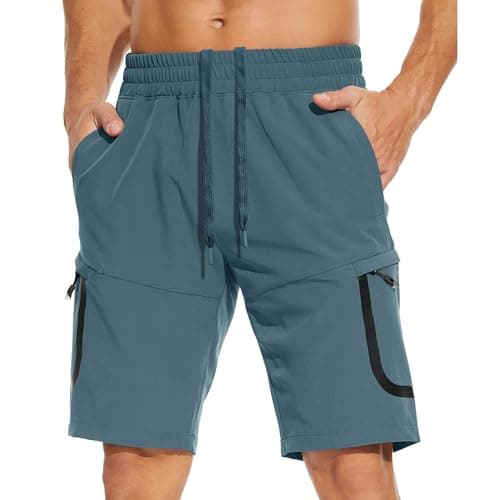 MOURCE Men's Quick Dry Hiking Shorts 9 Inch Inseam Lightweight Stretch Camping Golf Shorts, Lake Blue M - Image 1