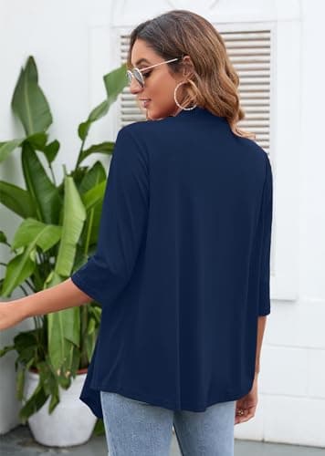Heymoments Cardigan for Women Dark Blue Large Draped Open-Front 3/4 Sleeve Lightweight Casual Soft Drape Summer Fall Kimonos Cardigans - Thumbnail 5
