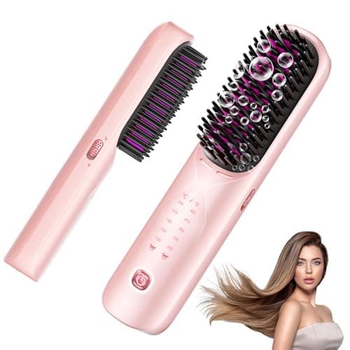 Cordless Hair Straightener Brush - Portable Hair Straightening Brush for Travel - 300M Negative Ions for Frizz-Free Shine, Touch Up On-The-Go, Fast Heating, Gift for Women, 10,000mAh - Image 1