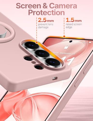 XYZ for Samsung Galaxy S26 Ultra Case with Stand, 360°Rotatable Soft Ring Kickstand, Premium Liquid Silicone Phone Cover with Microfiber Lining, Shockproof Protective for S26 Ultra,Pink - Thumbnail 5