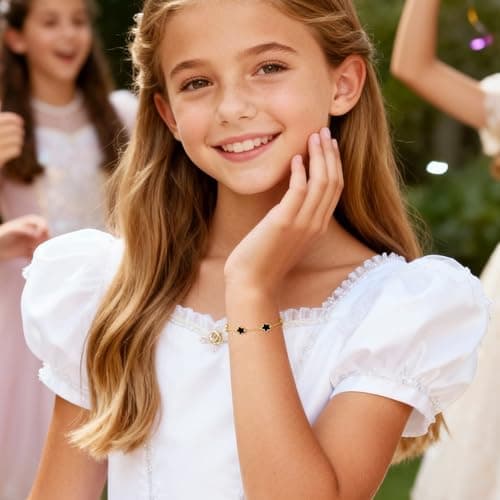 Cute Lucky Flower Bracelet For Girls, 18K Gold Plated Stainless Steel - Thumbnail 3