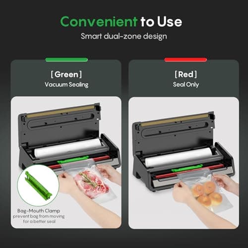 FRESKO Food Vacuum Sealer with Automatic Bag Detection, 0.2-inch Widened Heating Strip, Built-in Bag Roll Storage & Cutter, 2 Rolls Bags, Starter Kit - Thumbnail 6