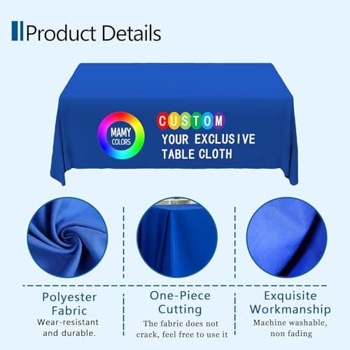 Custom Table Cloth with Business Logo Text, Custom Table Cloth Rectangle Table, Personalized Table Cloth for Business Tradeshow Events for Birthday Wedding Anniversary Decoratio (6FT Closed Back) - Thumbnail 6