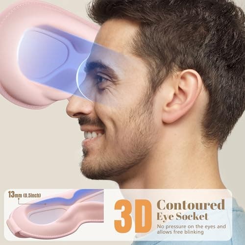 Vynix Sleep Mask for Women Men - 100% Blackout Eye Masks for Sleep, Lash Extensions 3D Contoured Sleeping Mask, Soft Adjustable Light Blocking Eye Cover Blindfold for Travel, Pink - Thumbnail 3