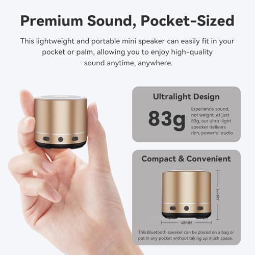 buwy Mini Bluetooth Speaker, 2026 Ultra-Light Mini Bluetooth Speaker, IP7 Waterproof Brief Design, Small Shower Travel Speaker for Outdoor, 8H Playtime, Perfect for Phone/PC/Tablet & Gift Golden - Thumbnail 6