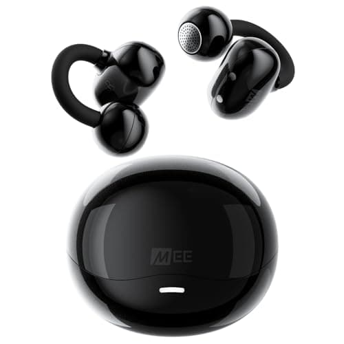 MEE audio Pebbles Air Open Ear True Wireless Earbuds - Bluetooth 5.3 Lightweight Earclip Headphones with Headset Microphone & Call Noise Reduction for Gym/Workouts/Sports and Gaming (Onyx/Black)