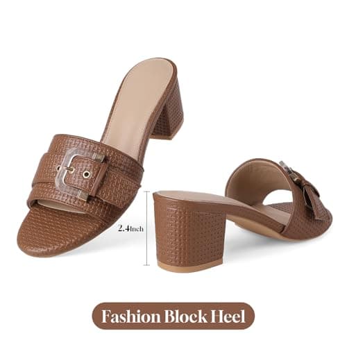 COMFITORIA Raffia Heeled Sandals Women Block Open Toe Slip on Mules - Thumbnail 4