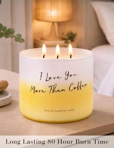 Vanilla Caramel Latte Scented Soy Candle - Large 3-Wick Latte Candle for Home, 15.8oz - I Love You More Than Coffee Quote - Birthday Gift for Coffee Lovers - Thumbnail 6